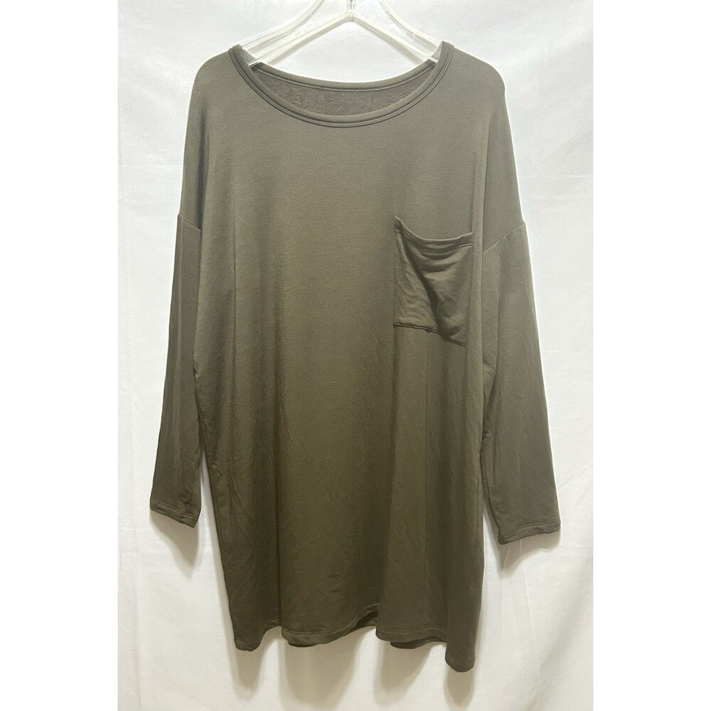 Eileen Fisher Womens XL Long Sleeve Tunic Fleece Lined Tunic Tencel Green Top